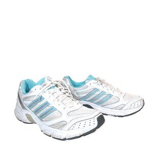 Adidas Running Shoes Womens 7 White Blue Mesh Faux Leather Athletic Sneakers